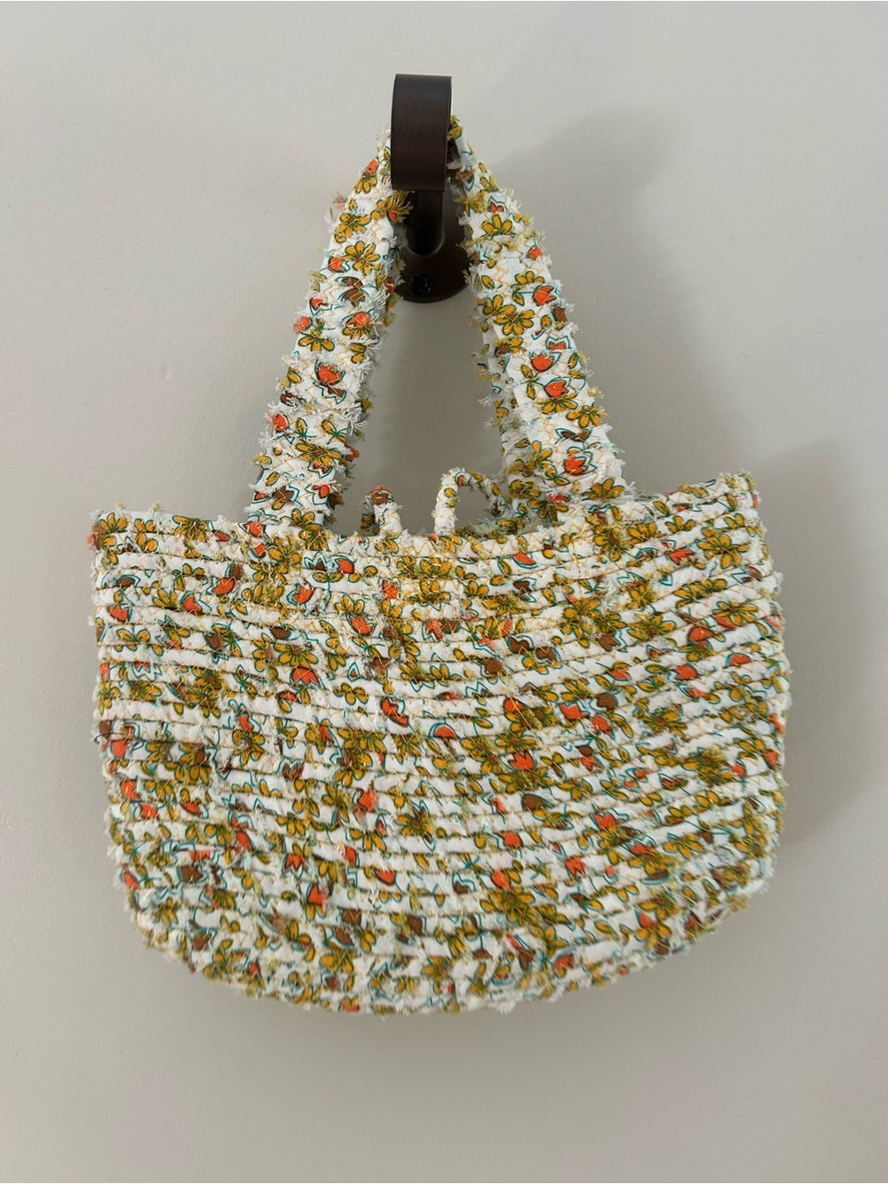 Woven Floral Clutch & Wristlet - White with Orange and Green Accents